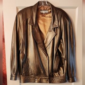 VINTAGE- Bronze Leather Coat - Marco Valentino- Made in Italy - Large